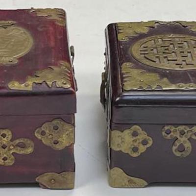 Two Chinese Rose Wood Jade Jewelry Boxes