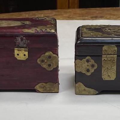 Two Chinese Rose Wood Jade Jewelry Boxes