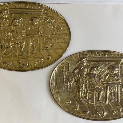 Two Brass Oval Hanging Trays, Made in Thailand