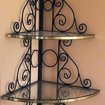 Wrought Iron Four Story Brass Bakers Rack