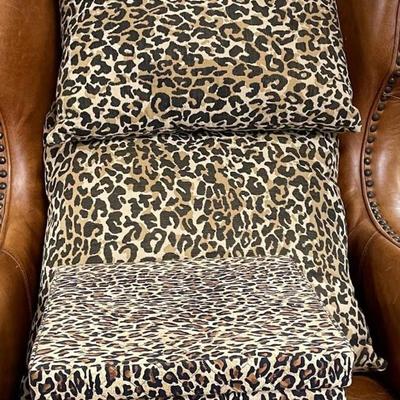 Two Leopard Style Cotton Pillow Cases w/ Container Box