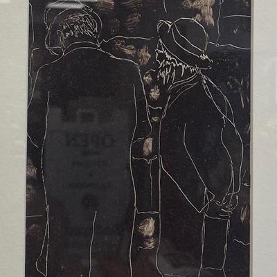 Signed Paulene Jakololeng Woodcut Style Print