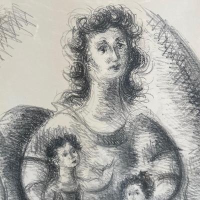 "The Family" Signed Lithograph of Mother and Children by Cham Gross 1969