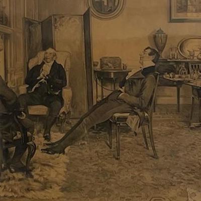 Antique Original Lithograph "After Dinning Rest Awhile" by Walter Dendy Sadler