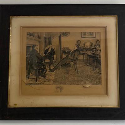 Antique Original Lithograph "After Dinning Rest Awhile" by Walter Dendy Sadler