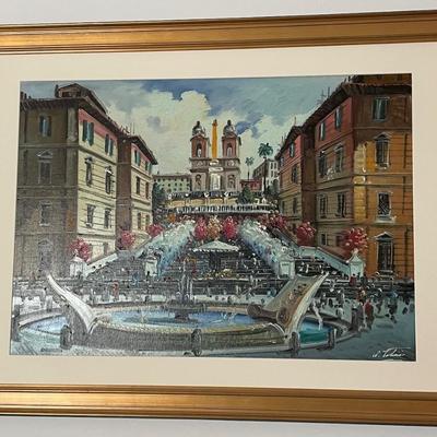 Signed Oil Canvas Painting of the Spanish Steps