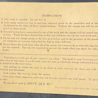 WWII War Ration Book w/ Stamp