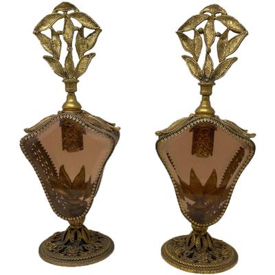 Twin Vintage Art Nouveau Style Cast Brass Perfume Bottle