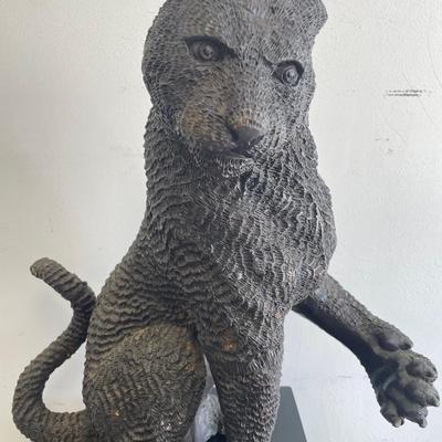 Bronze Sitting Panther Sculpture w/ a Textured Finish