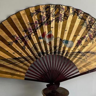 Signed Oversized Chinese Hand Painted Fan