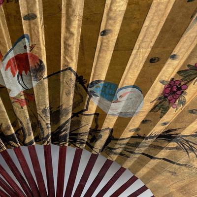 Signed Oversized Chinese Hand Painted Fan