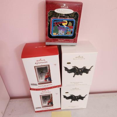 Lot of 4 Hallmark Keepsake Christmas Tree ornaments Superman Spiderman Batman