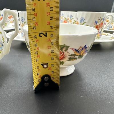 Vintage AYNSLEY - Cottage Garden, Bone China Demitasse Cups, Saucers, Creamer & Sugar