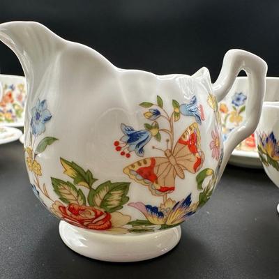 Vintage AYNSLEY - Cottage Garden, Bone China Demitasse Cups, Saucers, Creamer & Sugar