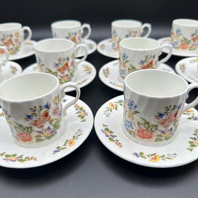 Vintage AYNSLEY - Cottage Garden, Bone China Demitasse Cups, Saucers, Creamer & Sugar