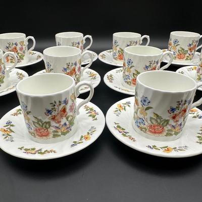 Vintage AYNSLEY - Cottage Garden, Bone China Demitasse Cups, Saucers, Creamer & Sugar