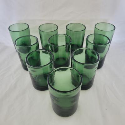 Set of Ten Small Green Drinking Glasses (K-CE)