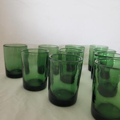 Set of Ten Small Green Drinking Glasses (K-CE)