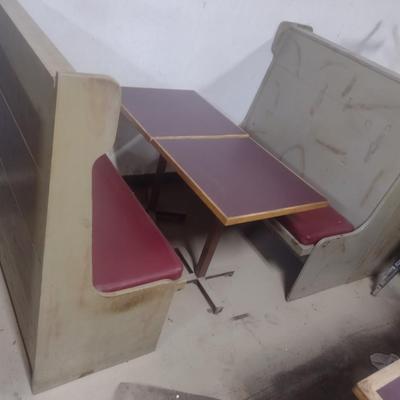 Three Sets of Solid Wood Restaurant Seating Benches with Padded Seats includes Either a Two or Single Table Set.