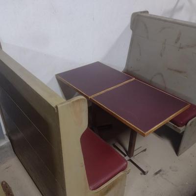 Three Sets of Solid Wood Restaurant Seating Benches with Padded Seats includes Either a Two or Single Table Set.