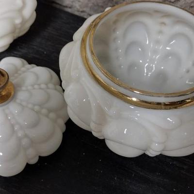 Guttate Milk Pitcher, Powder Box and Butter Dish