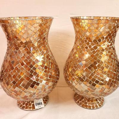 Lot #105 Set of 2 Contemporary Candleholders - harvest colors