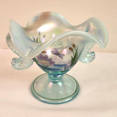 Lot #112 Fenton Dragonfly Vase - Blue Opalescent 2002