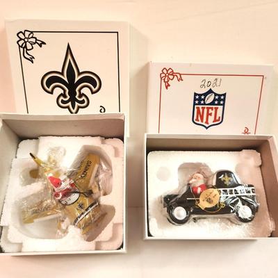 Lot #113 Lot of 2 NFL New Orleans Saints Christmas Ornaments