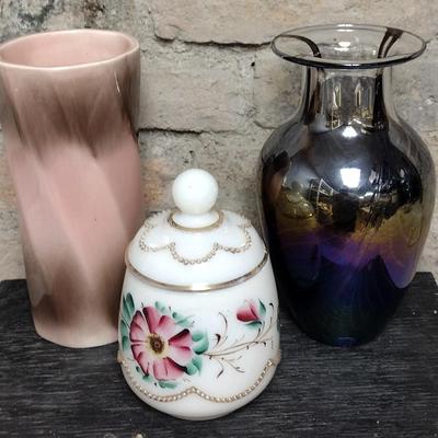 Sugar Bowl and 2 Vases