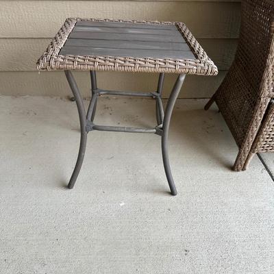 OUTDOOR WICKER ARM CHAIR W/PULL OUT FOOTSTOOL PLUS SIDE TABLE