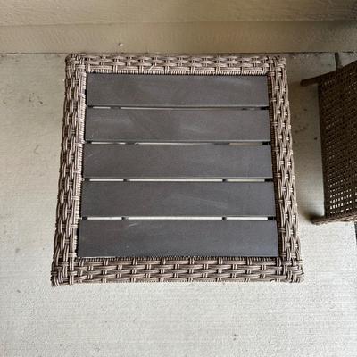OUTDOOR WICKER ARM CHAIR W/PULL OUT FOOTSTOOL PLUS SIDE TABLE