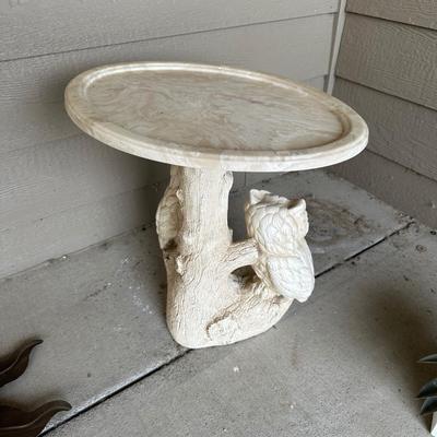 OWL BASE TABLE, FAUX PLANT AND WALL CLOCK BAROMETER