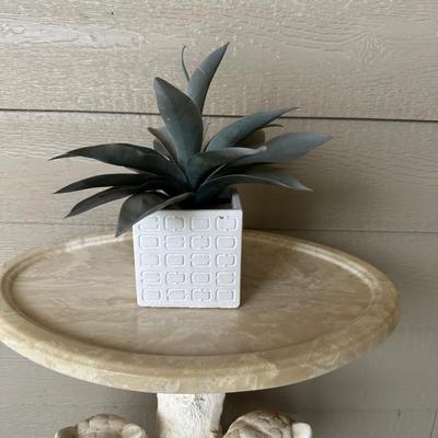 OWL BASE TABLE, FAUX PLANT AND WALL CLOCK BAROMETER