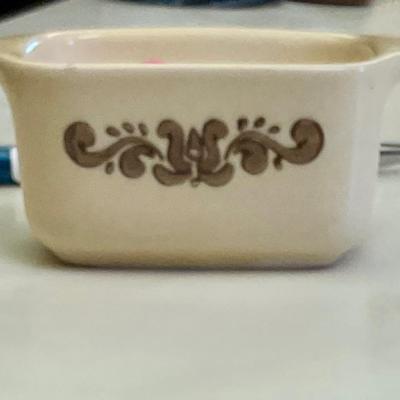 Vintage Pfaltzgraff village miniature loaf pan, sweatener holder