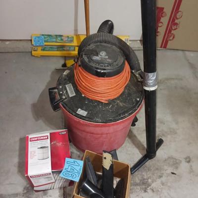 LARGE SHOP VAC WITH ATTACHMENTS AND EXTRA FILTER