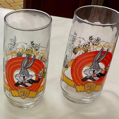 2 vintage Bugs Bunny 50th anniversary glasses