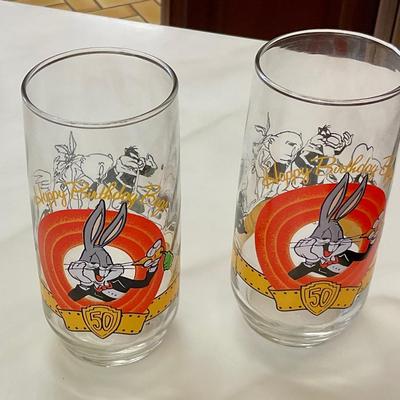 2 vintage Bugs Bunny 50th anniversary glasses