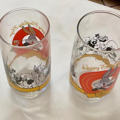 2 vintage Bugs Bunny 50th anniversary glasses