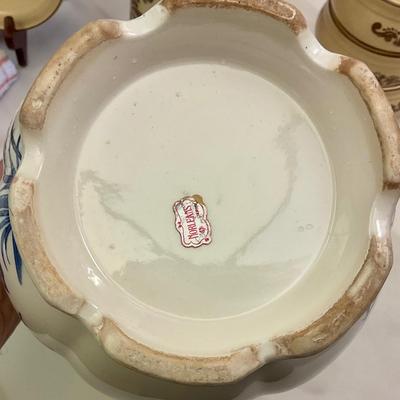 Blue and white pitcher, has small chip on lip