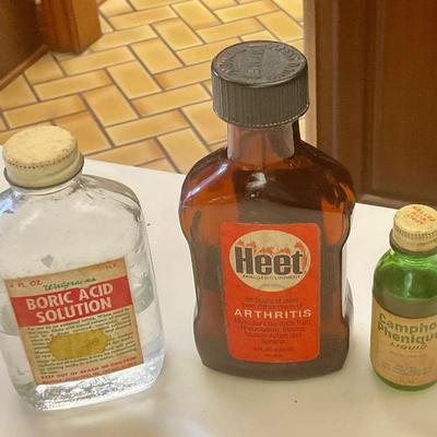 3 vintage glass bottles from medicine closet