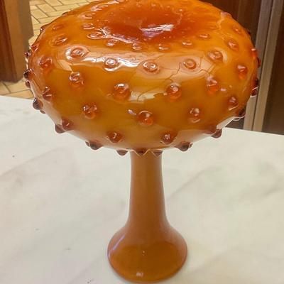 Blown Orange hobnail vase art glass