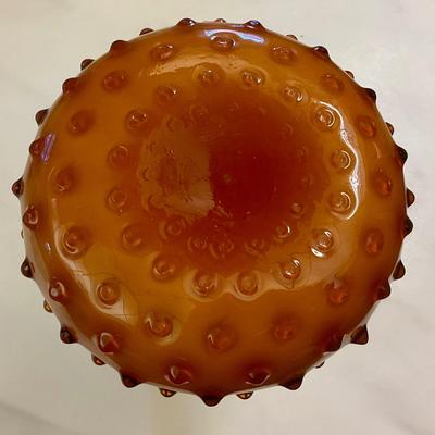 Blown Orange hobnail vase art glass