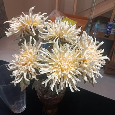3 GLASS VASES WITH FAUX FLOWERS