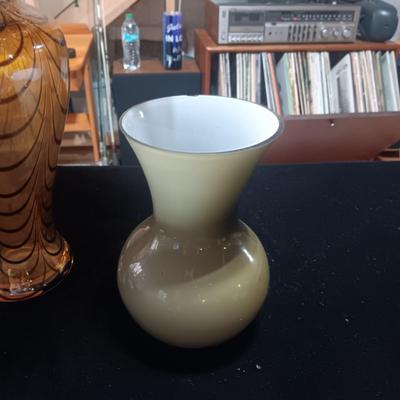 3 GLASS VASES WITH FAUX FLOWERS