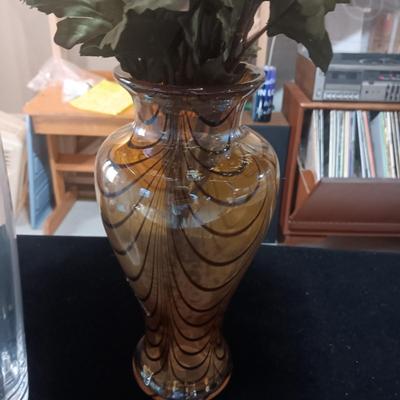 3 GLASS VASES WITH FAUX FLOWERS