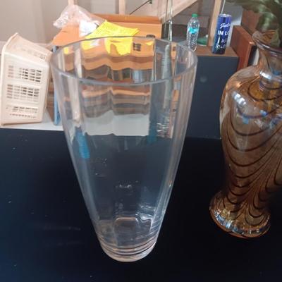 3 GLASS VASES WITH FAUX FLOWERS