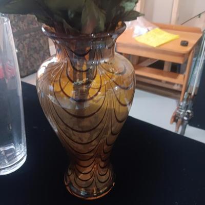 3 GLASS VASES WITH FAUX FLOWERS