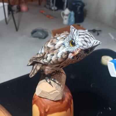 CERAMIC OWL WINDCHIME, WOODEN WALL SCONCE AND HAND CARVED OWL