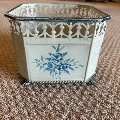 2 FRAMED PICTURES AND A METAL BASKET