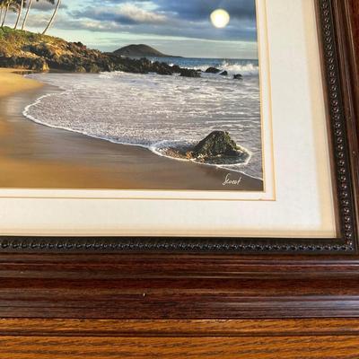 BRASS SAILBOAT, METAL FISH CANDLE HOLDER, BEACH SCENE PICTURE AND A HAWAIIAN TEA LIGHT
